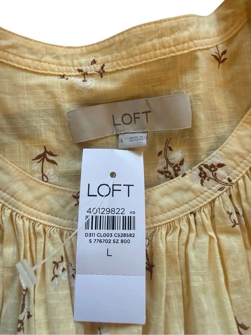 LOFT Yellow Floral Balloon Sleeve Cotton Peasant Blouse NWT Large Cottagecore